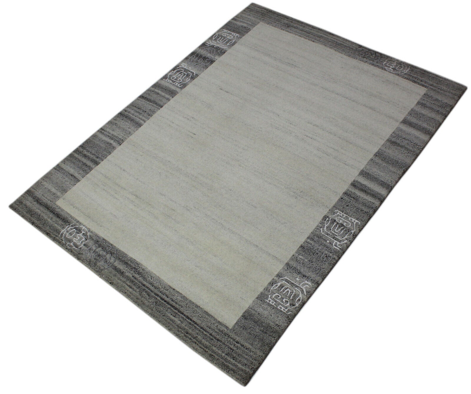 Nepal Teppich Handgeknüpft Grau Beige 100% Wolle Orientteppich 164x219 cm N8