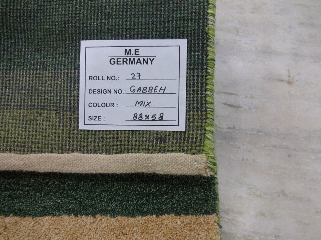 Gabbeh Teppich 58x88 cm Handgeknüpft  ~ 100% Wolle ~ Grün Beige Gold Blau M27