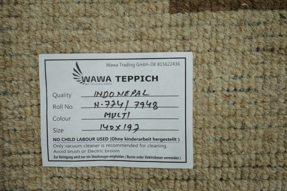 Nepal Teppich Handgeknüpft 100% Wolle Braun Beige Grau 140X197 cm N774