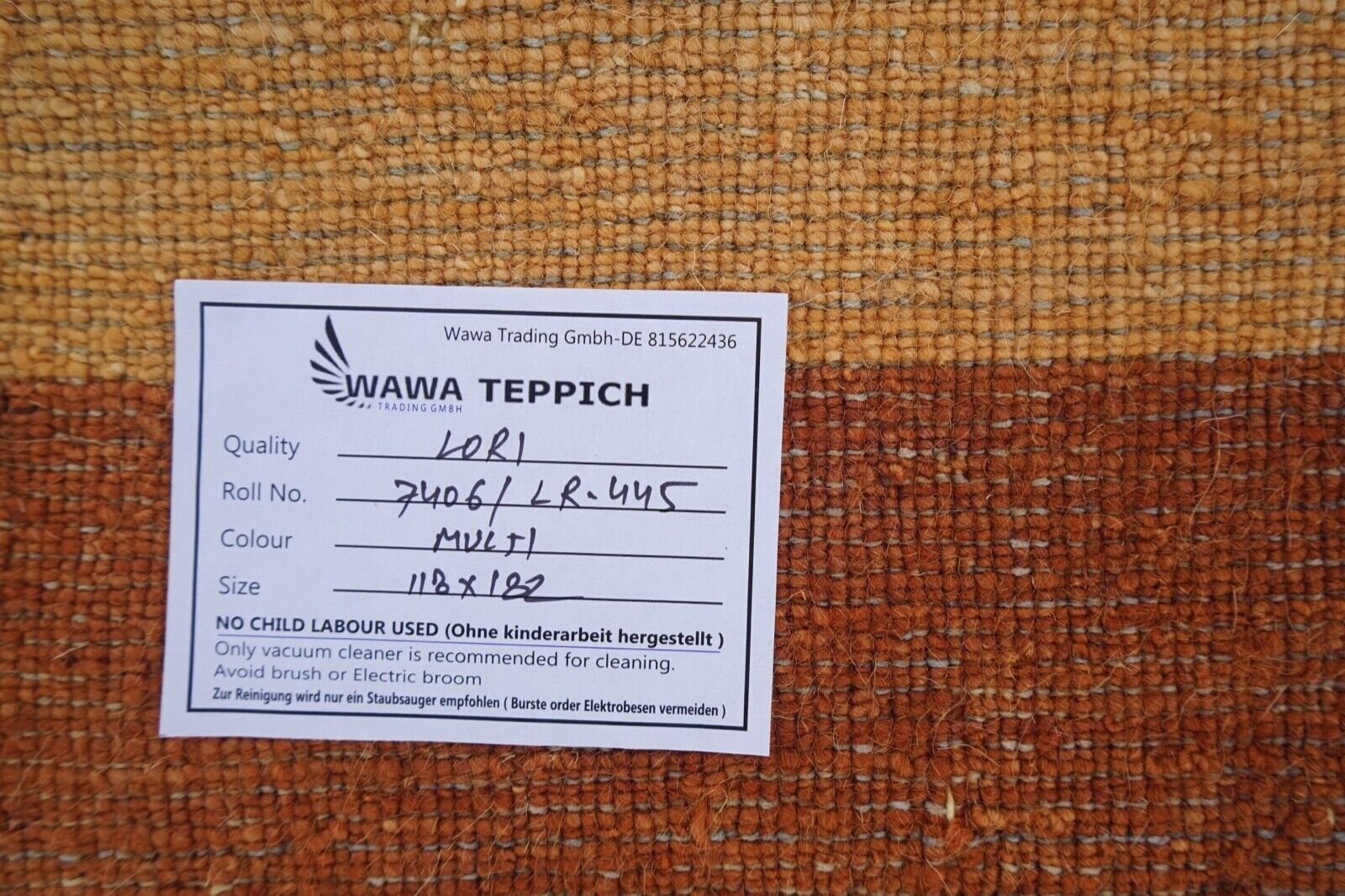 Teppich 100% Wolle Handgewebt Loom Orientteppich 120x180 cm Lr445