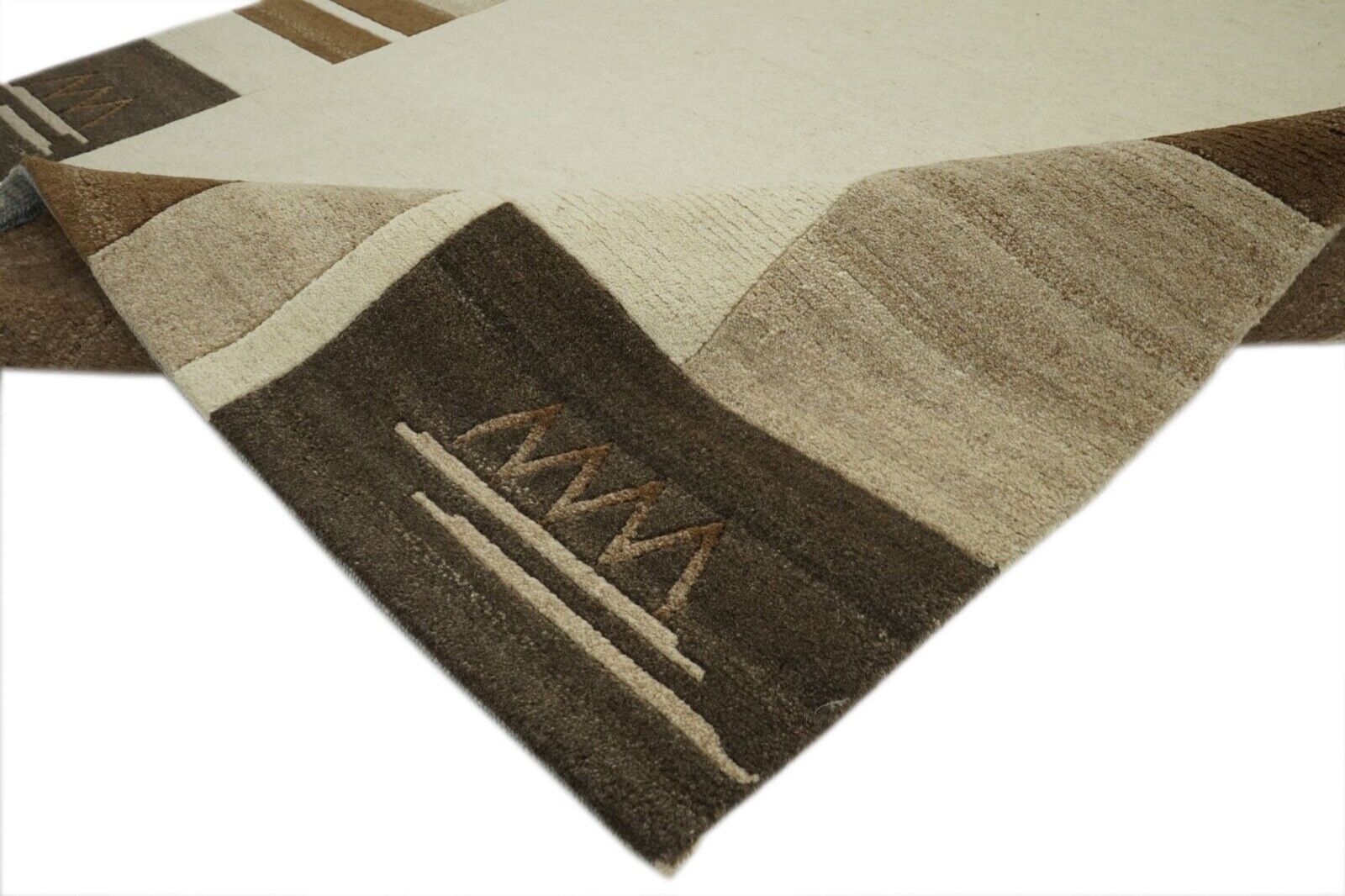 Beige Braun Nepal Teppich Handgeknüpft 100% Wolle Orientteppich 140X200 cm N772