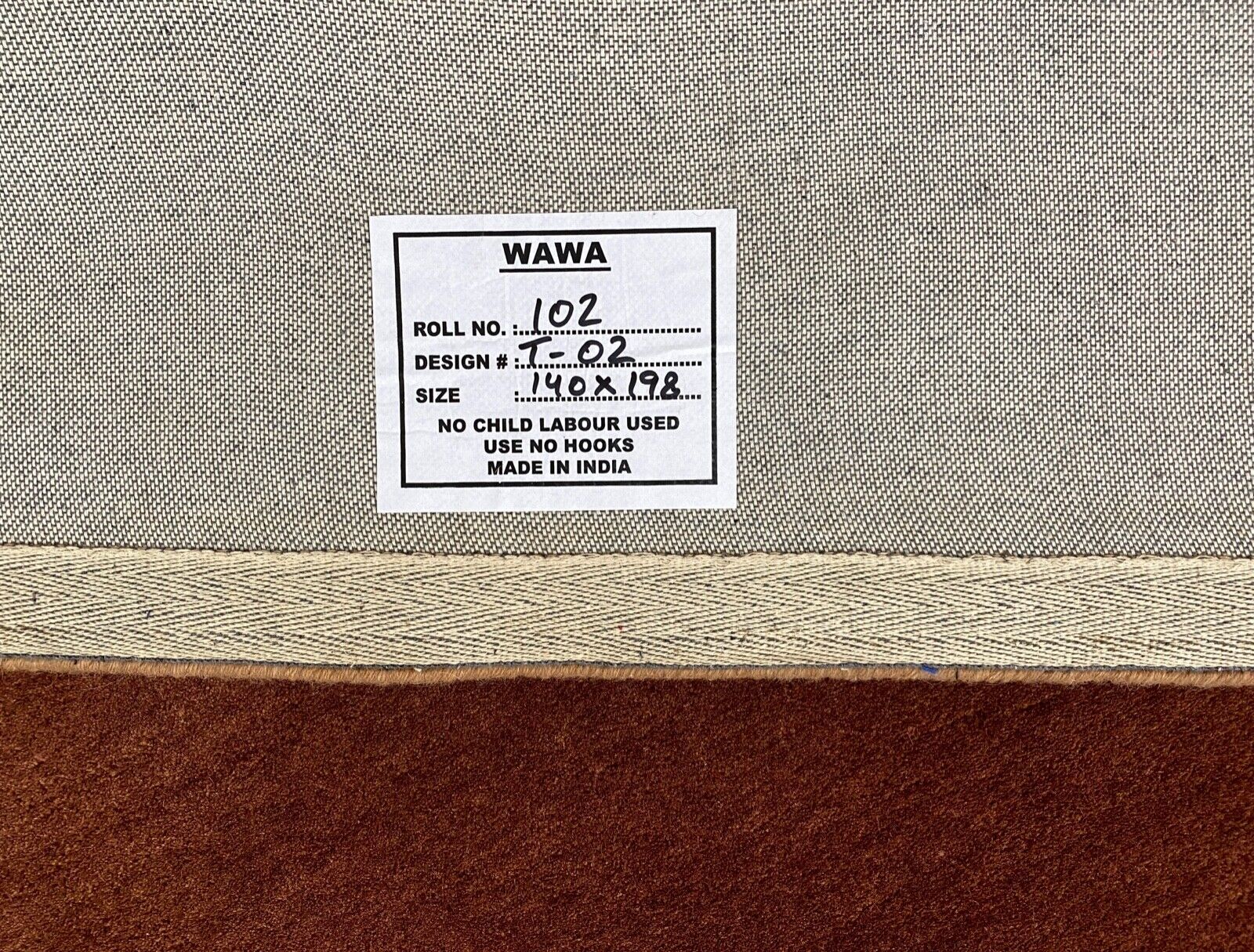 棕色地毯，东方风格，100%羊毛，手工簇绒，140x198厘米，T2