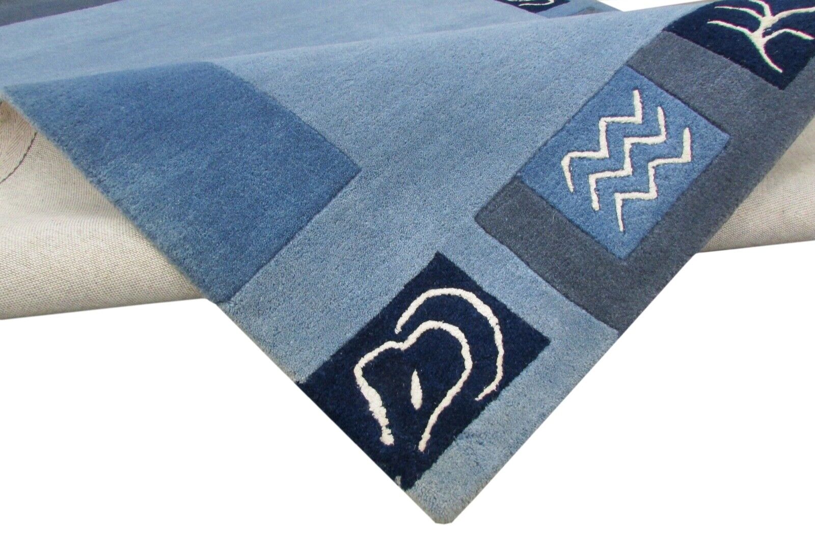 Aqua Blau petrol Wolle Teppich 170X240 cm Handarbeit Handgetuftet T842