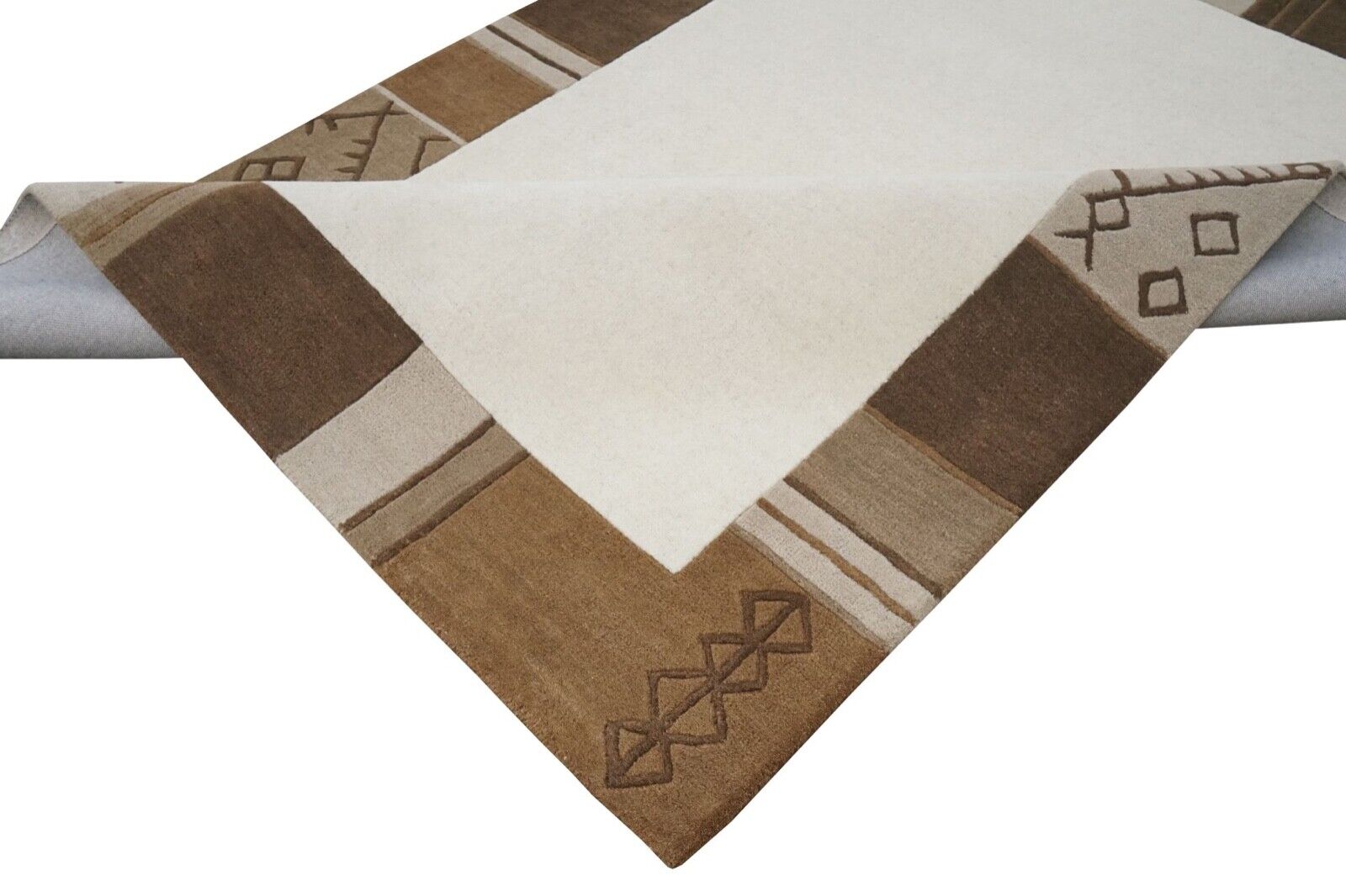 Teppich 100% Wolle Beige Braun 160X230 cm Orientteppich Handgetuftet HT414