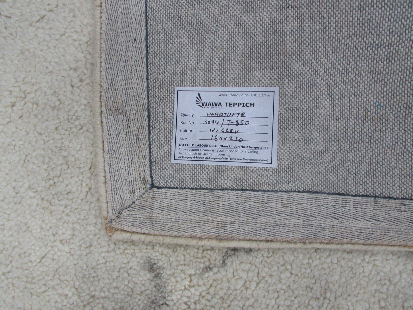Elfenbeinfarbe Teppich 100% Wolle Beige 160X230 cm Handarbeit Handgetuftet T850