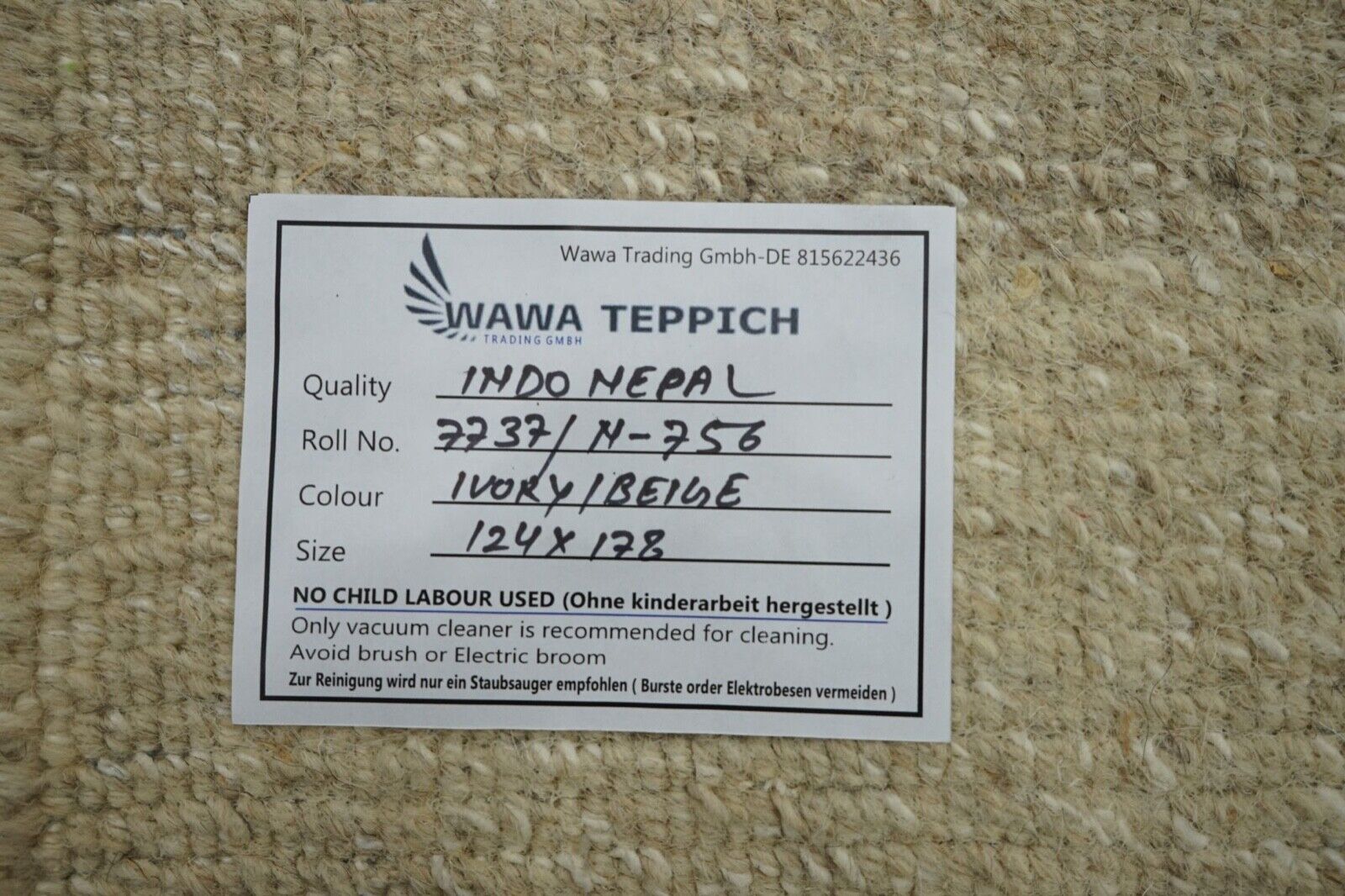 Nepal Teppich Handgeknüpft Beige 100% Wolle Orientteppich 120x180 cm N756