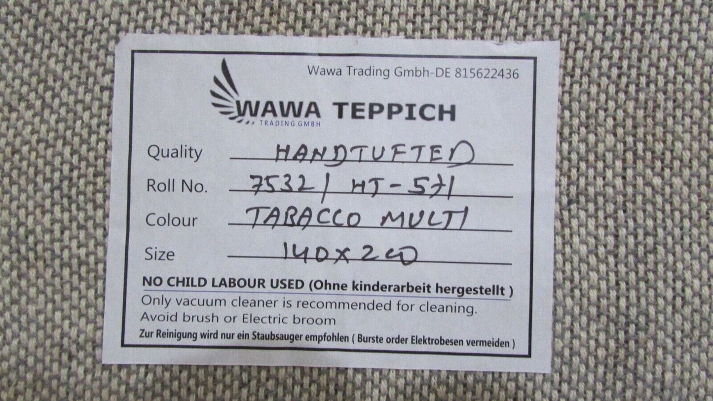 Tabakfarbe 140X200 cm Teppich 100% Wolle Braun Orientteppich Handgetuftet HT570