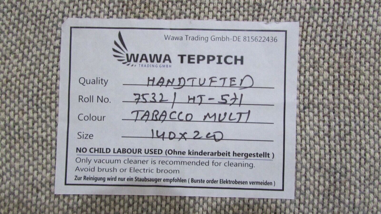 Tabakfarbe 140X200 cm Teppich 100% Wolle Braun Orientteppich Handgetuftet HT570