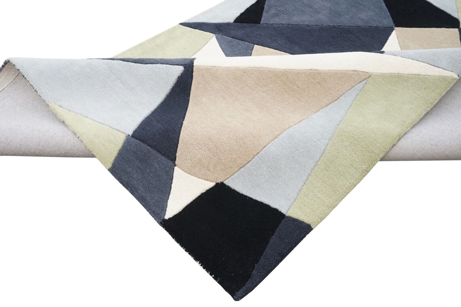 Biege Blau 160X230 cm Teppich 100% Wolle Orientteppich Handgetuftet HT376