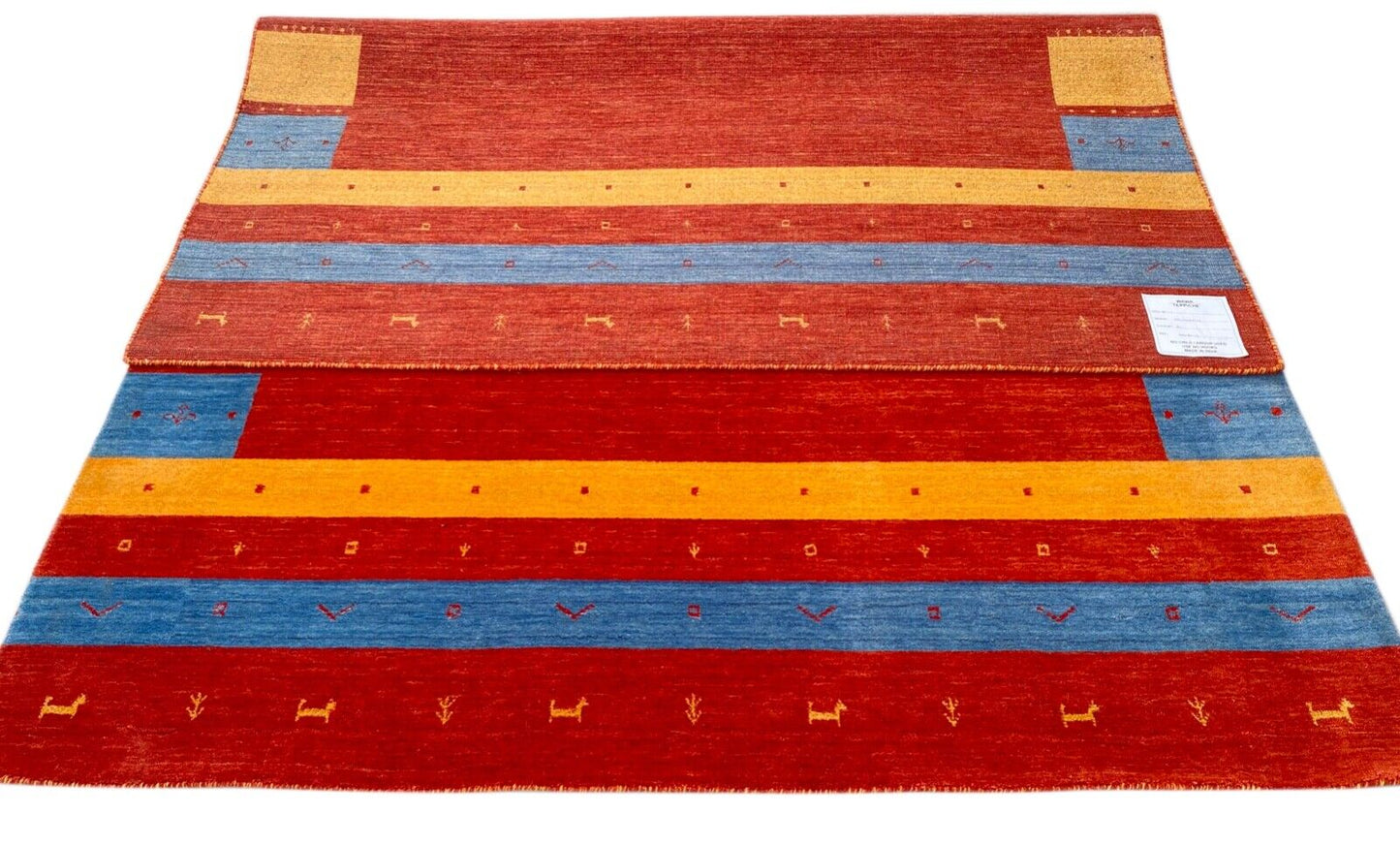 Gabbeh Teppich 100% Wolle 200x300 cm Rot Gold Blau Handgewebt Orientteppich 110