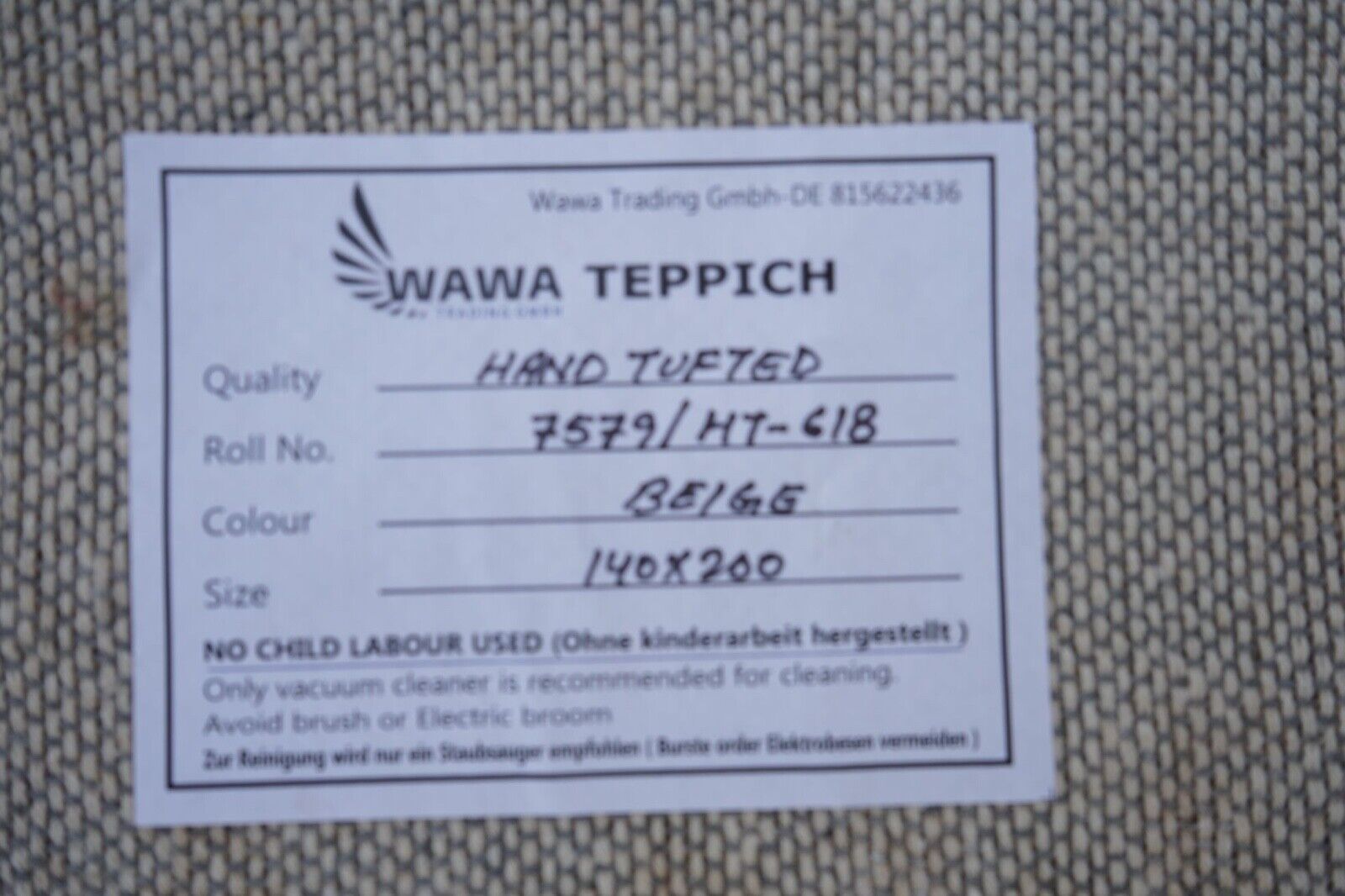 Teppich 100% Wolle 140X200 cm Beige Braun Orientteppich Handgetuftet HT618