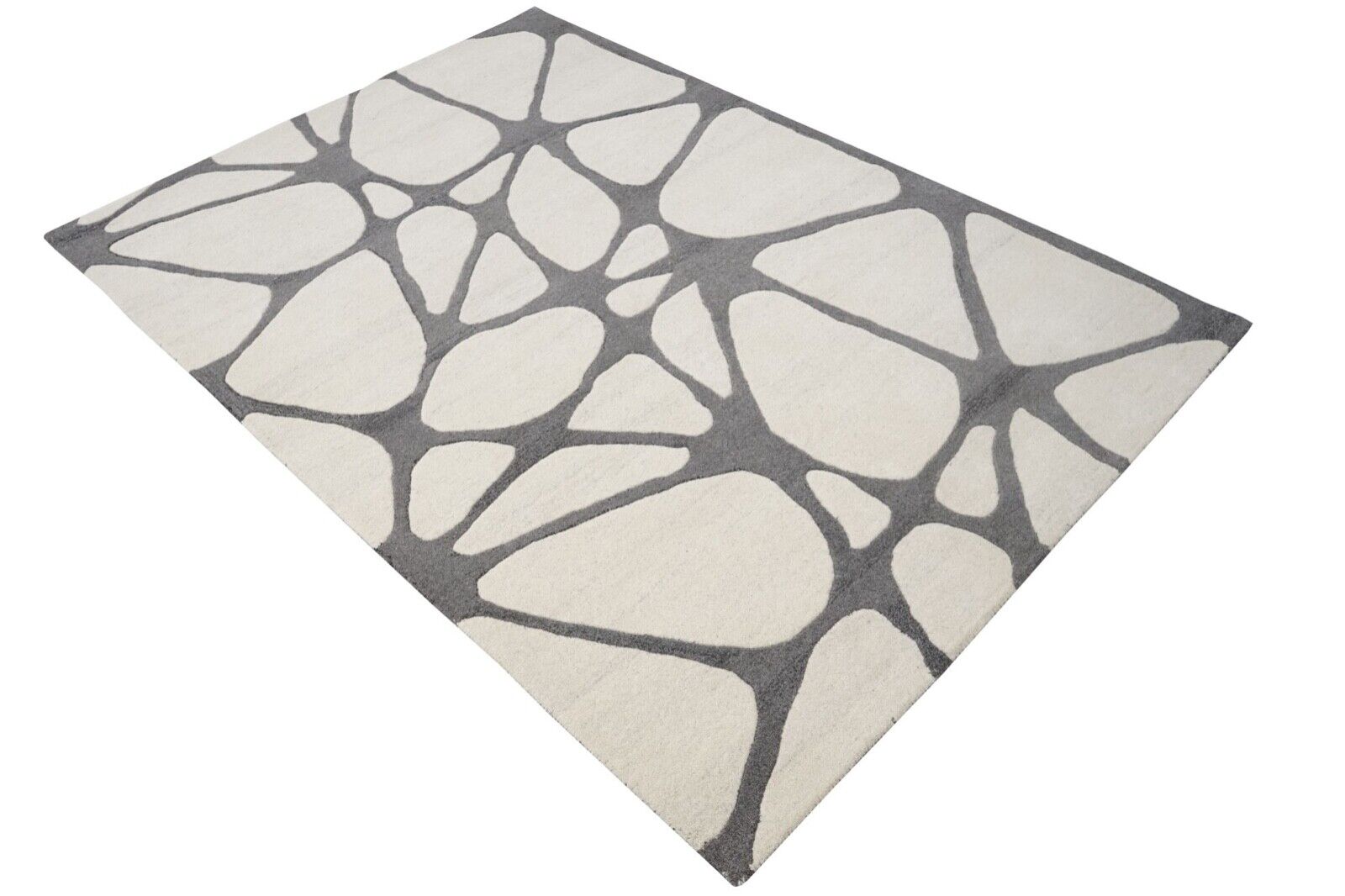 Beige Grau 160X230 cm Teppich 100% Wolle Orientteppich Handgetuftet HT379