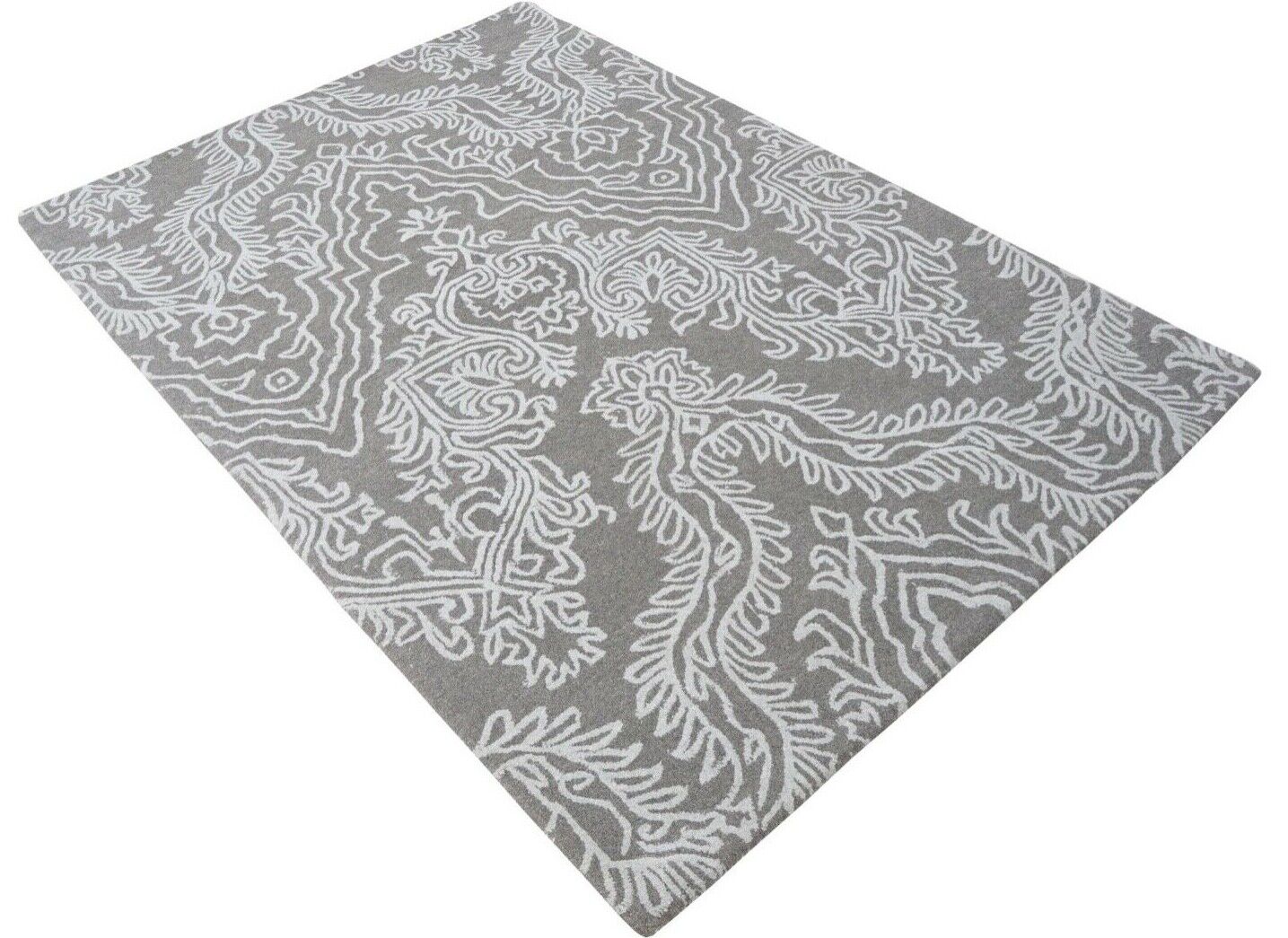 Grau Beige 160X230 cm Teppich 100% Wolle Orientteppich Handgetuftet HT249