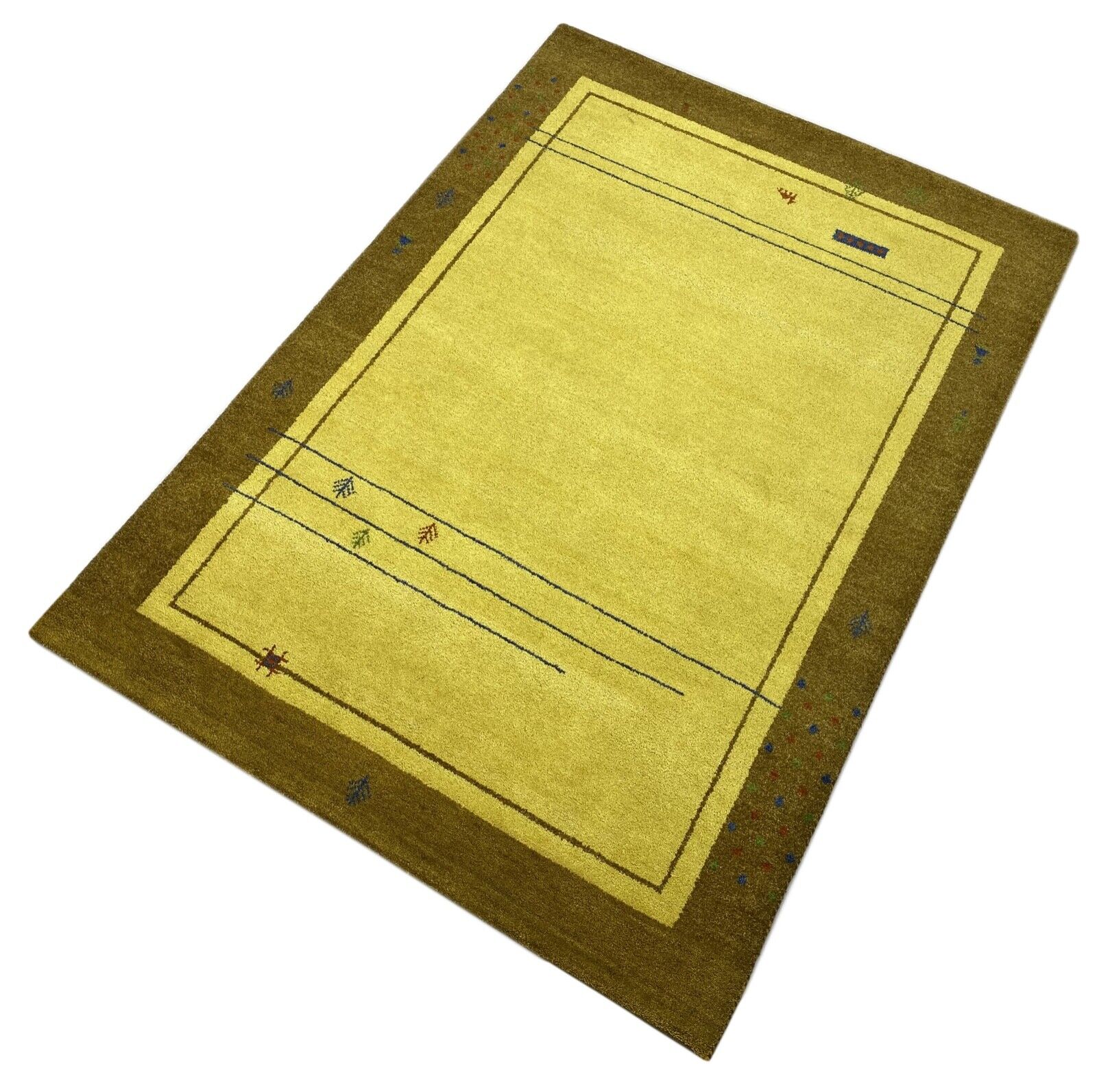 Gabbeh Teppich 100% Wolle Gold Braun Gelb Handgeknüpft 170X240 cm WR47