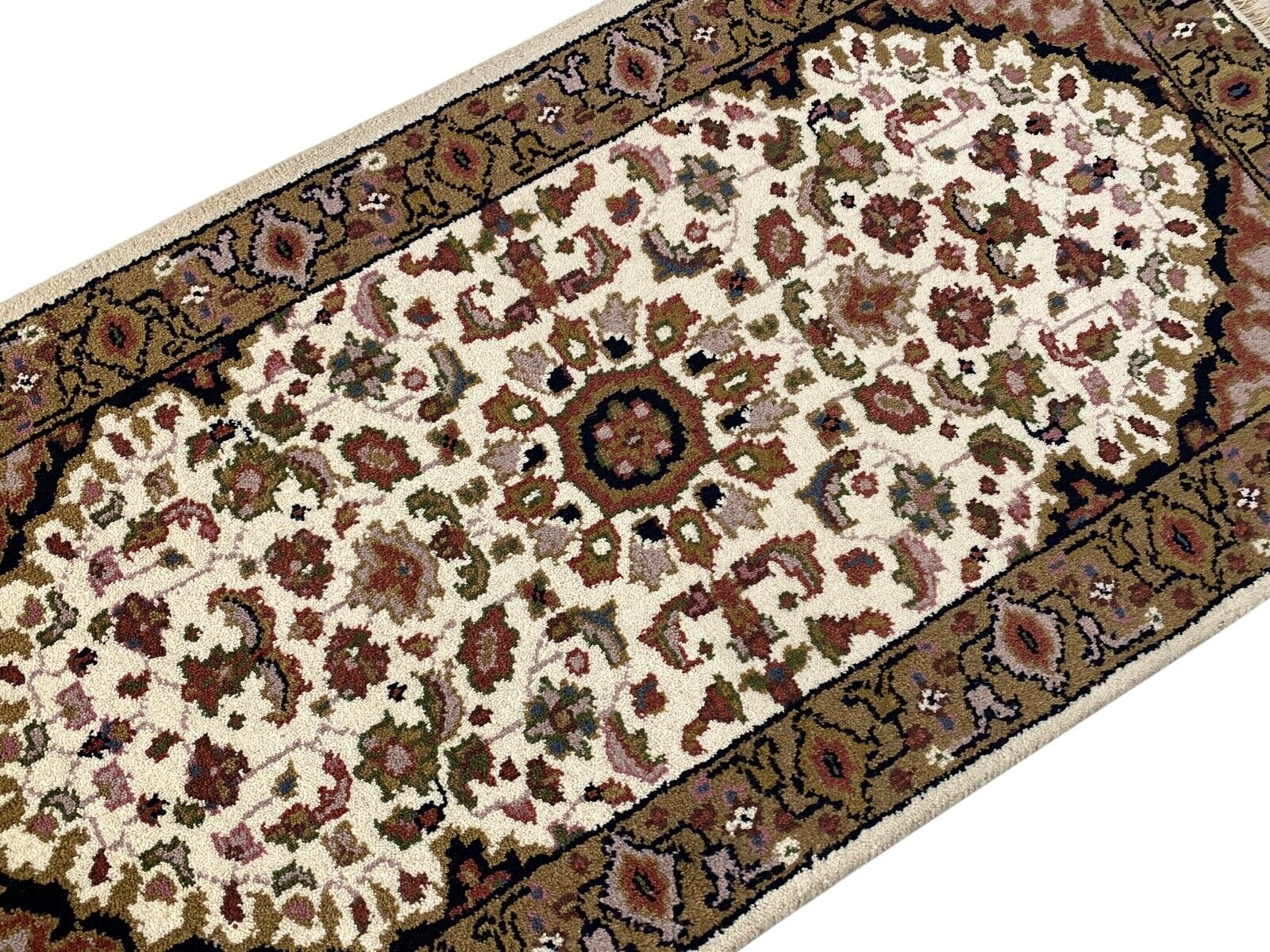 Beige Teppich Wolle Handgeknüpft Orientteppich 100% Schurwolle 70X140 cm D8