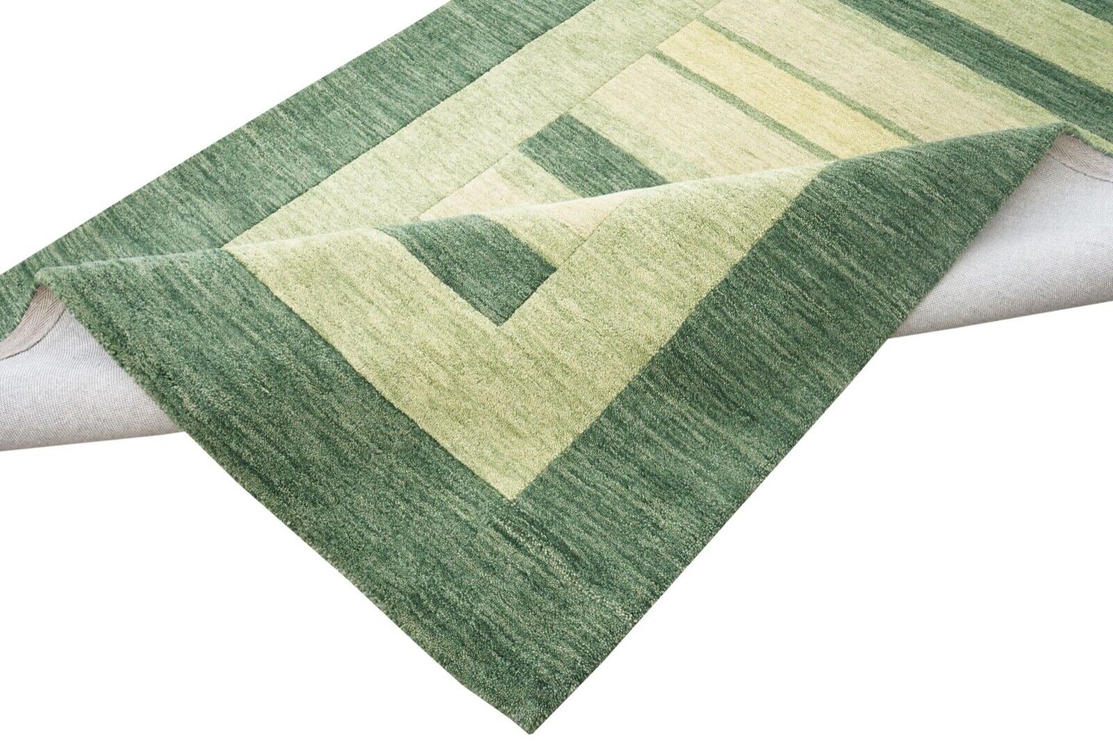 Grün Beige 140X200 cm Teppich 100% Wolle Orientteppich Handgetuftet HT617