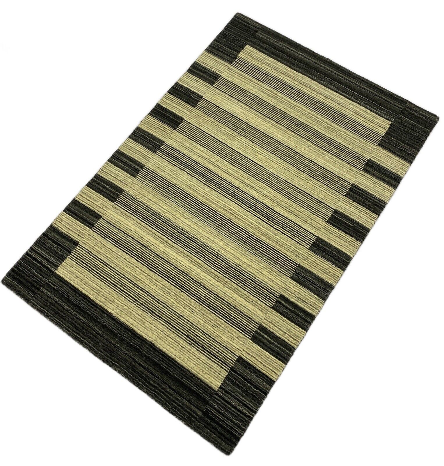 Teppich Gabbeh Beige Schwarz 100% Wolle lori Handgewebt 120x180 cm S23