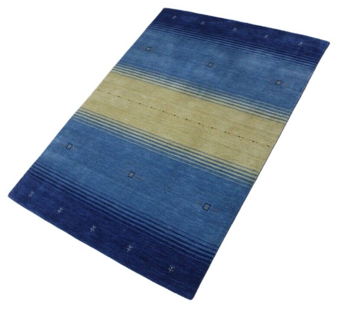 Gabbeh Blau Gelb Teppich 169x238 cm Handgewebt 100% Wolle Lori Buff LR520