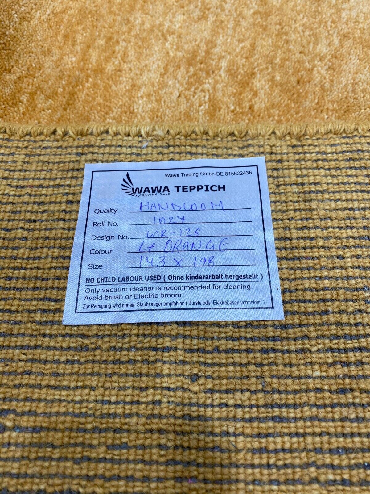 Gabbeh Teppich 140x200 cm Handgewebt 100% Wolle Lori Buff Hell Orange Gelb Wr126