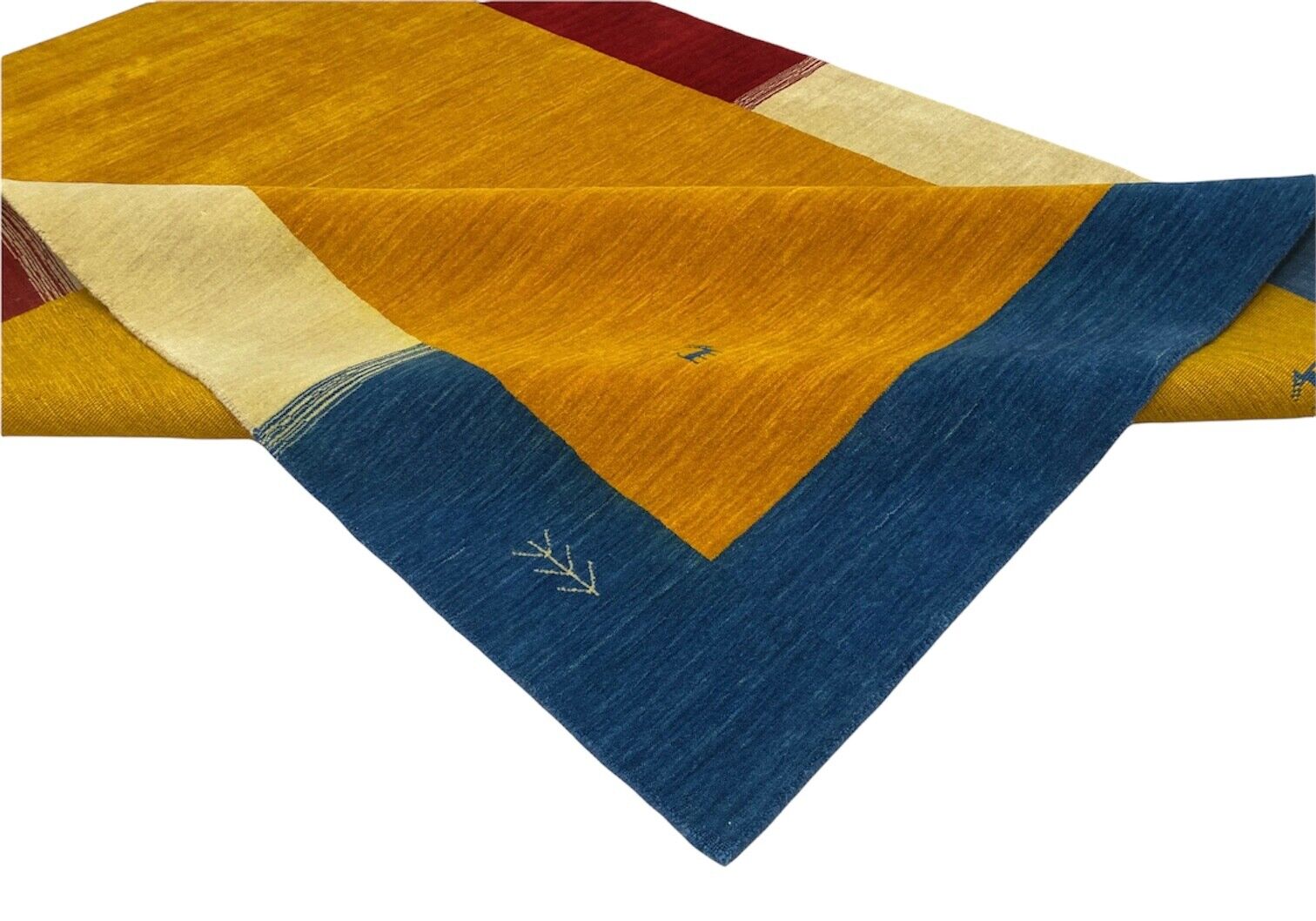 Gabbeh Teppich 100% Wolle 140x200 cm Gold Grün Rot Handgewebt Orientteppich Bunt