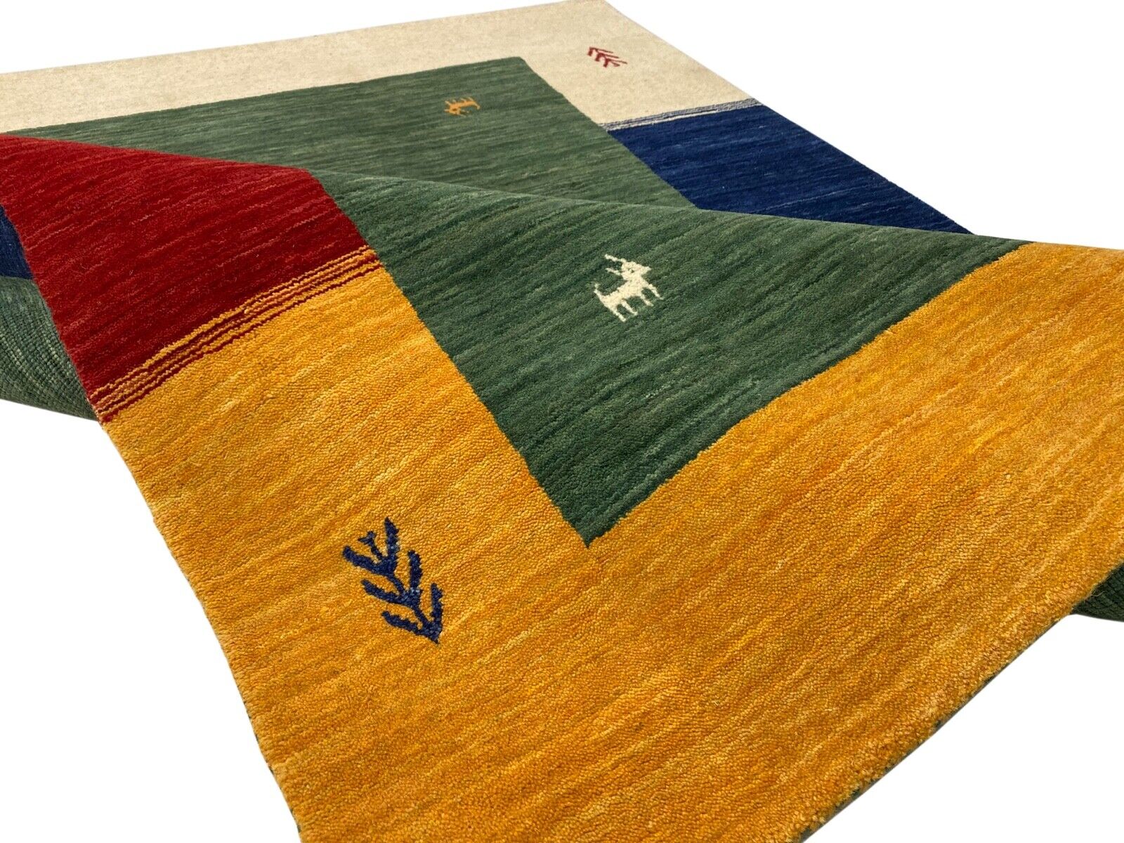 Gabbeh Grün Teppich 120x180 cm Handgewebt 100% Wolle Lori Buff Debbich Handloom