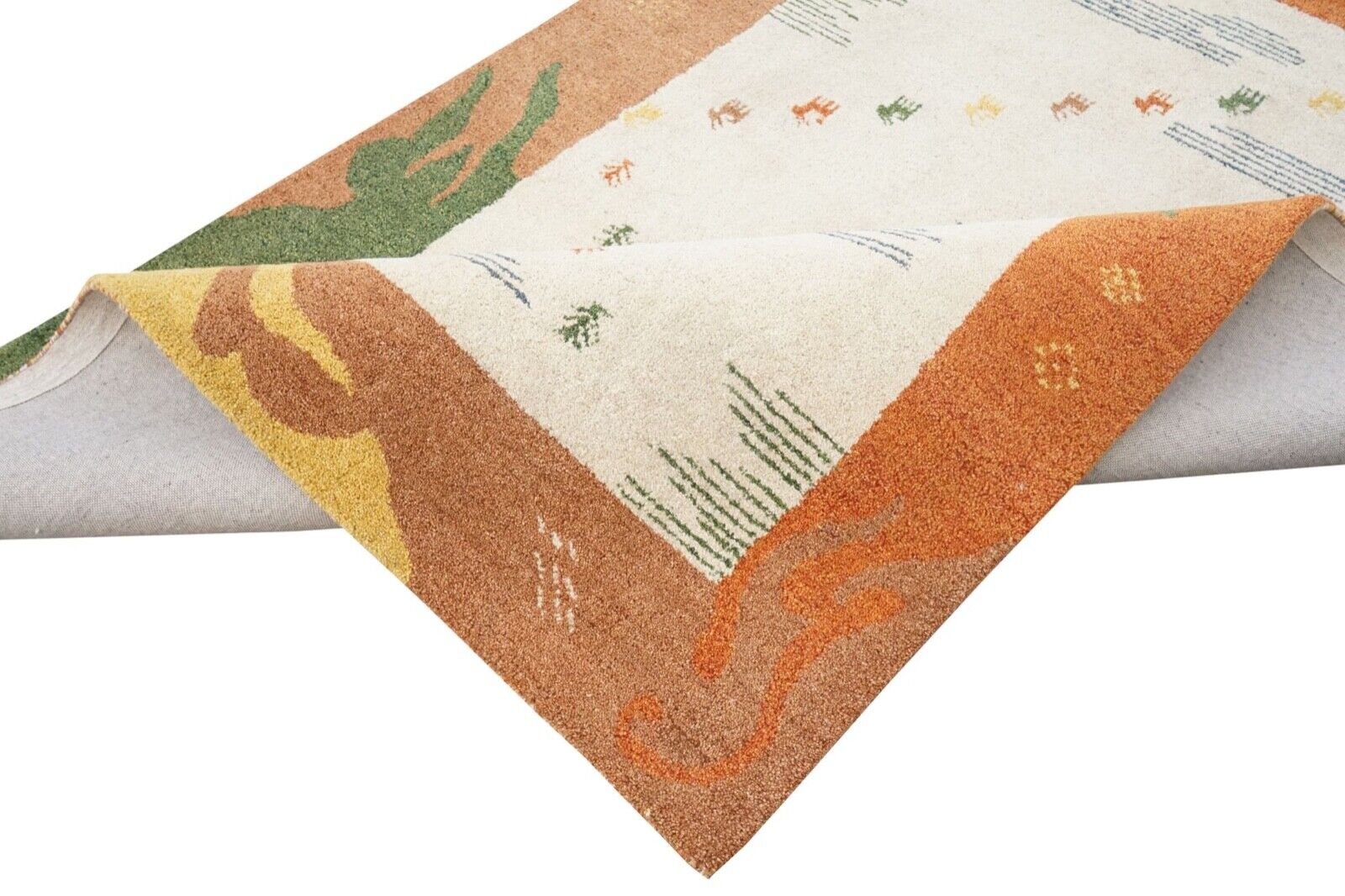 Teppich 100% Wolle Beige Orange Grün 160X230 cm Orientteppich Handgetuftet HT396