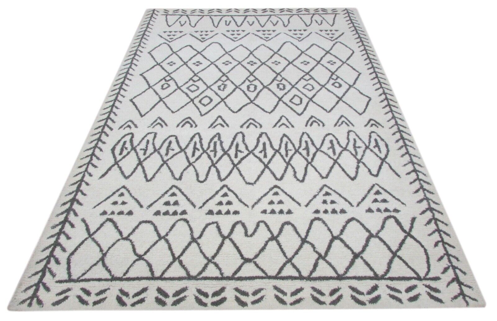 Wohnzimmer marokko Design Handgetuftet Teppich 100% Wolle Beige Grau 160X230 cm