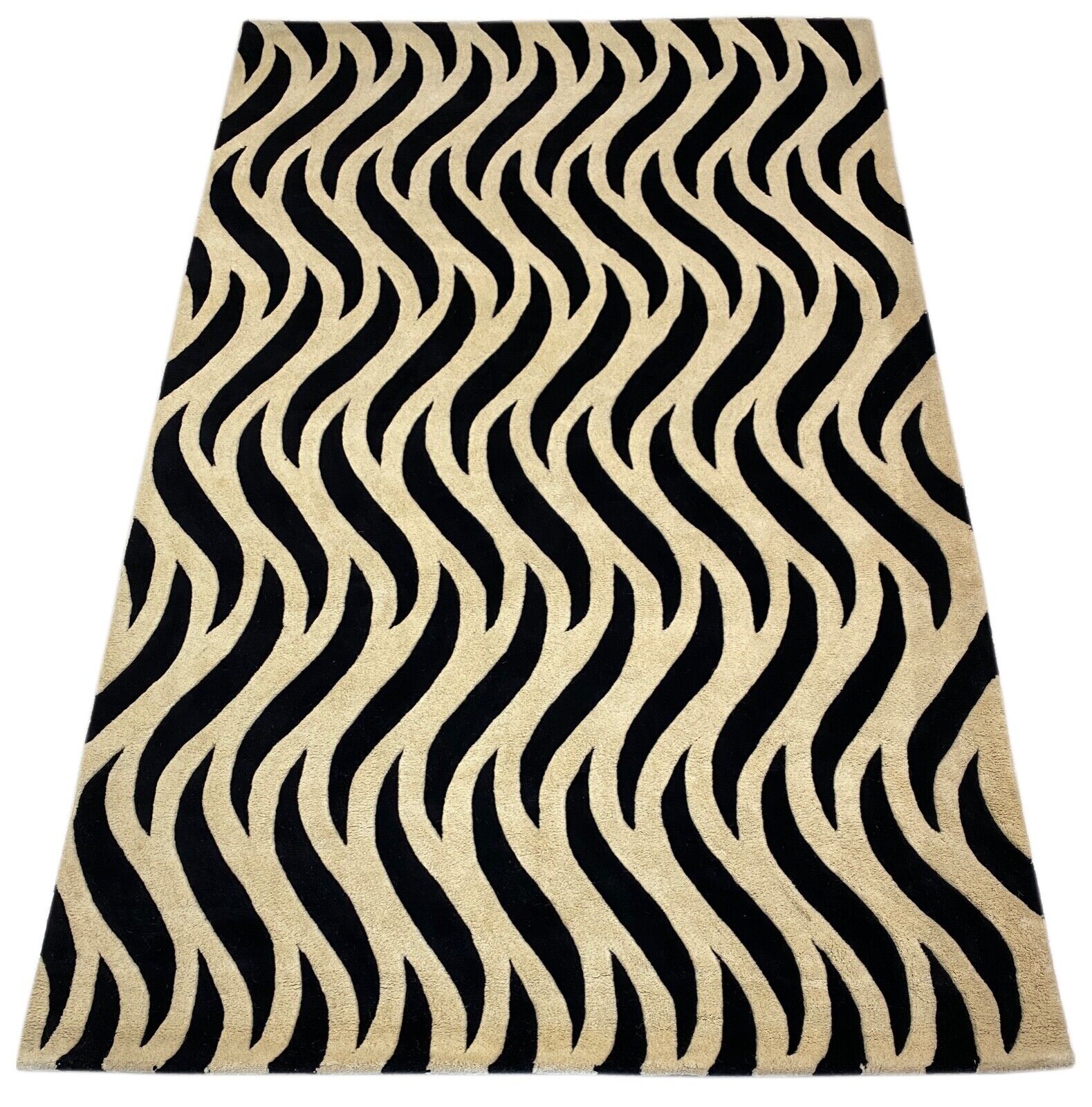 Schwarz Beige Teppich 100% Wolle Orientteppich Handgetuftet 155X245 CM D-124