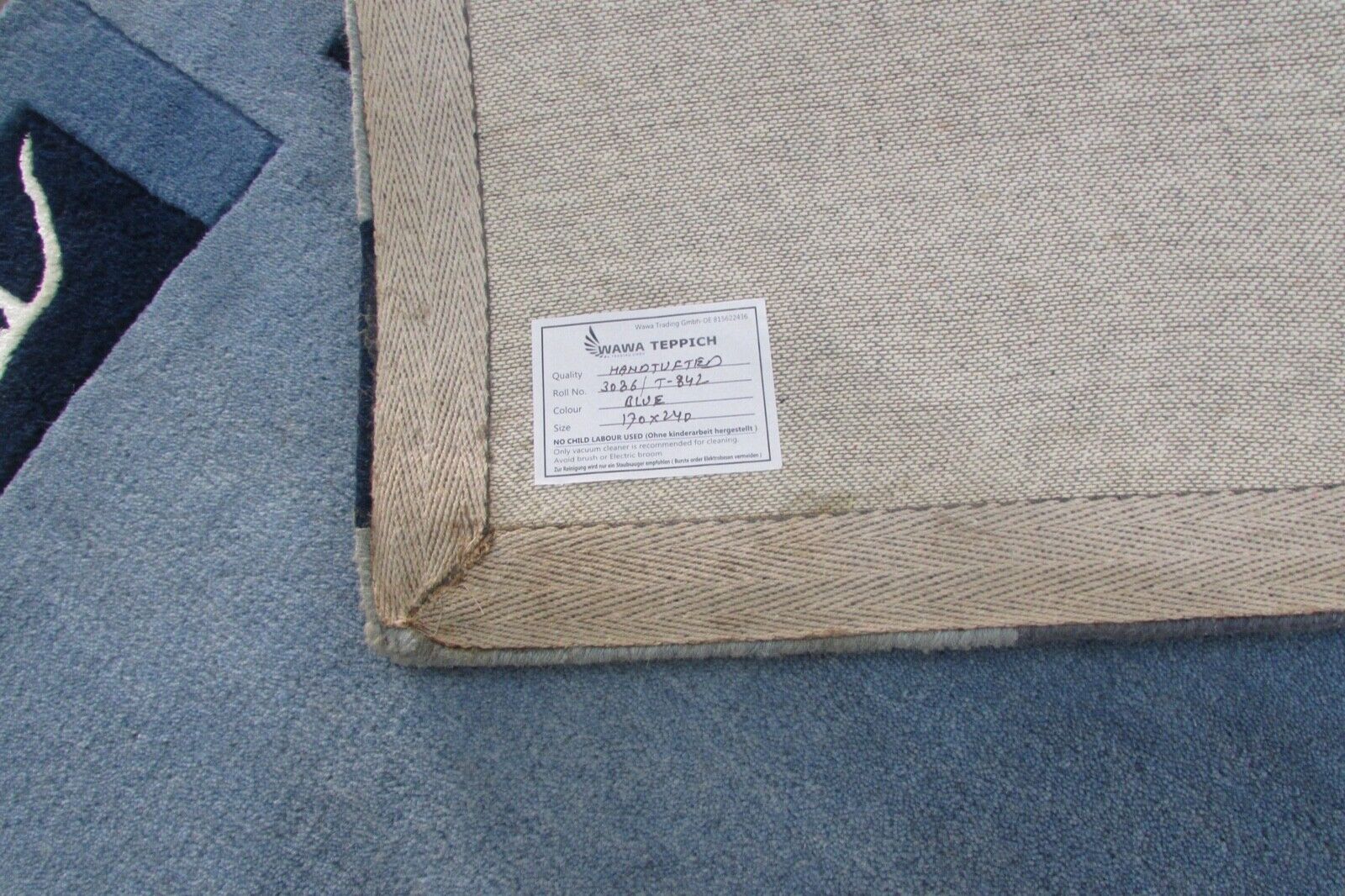 Aqua Blau petrol Wolle Teppich 170X240 cm Handarbeit Handgetuftet T842