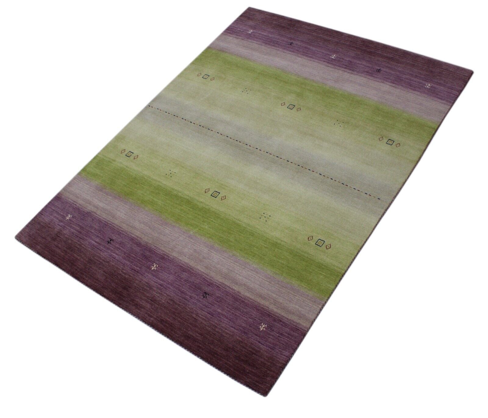 Gabbeh Teppich Violett Grün 100% Wolle 170x240 cm Handgewebt Orientteppich Lr649