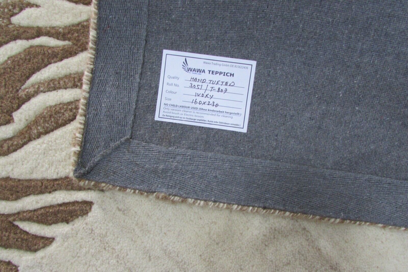 Tæppe 100% uld gråbrun 160x230 cm håndtuftet naturuld T807 