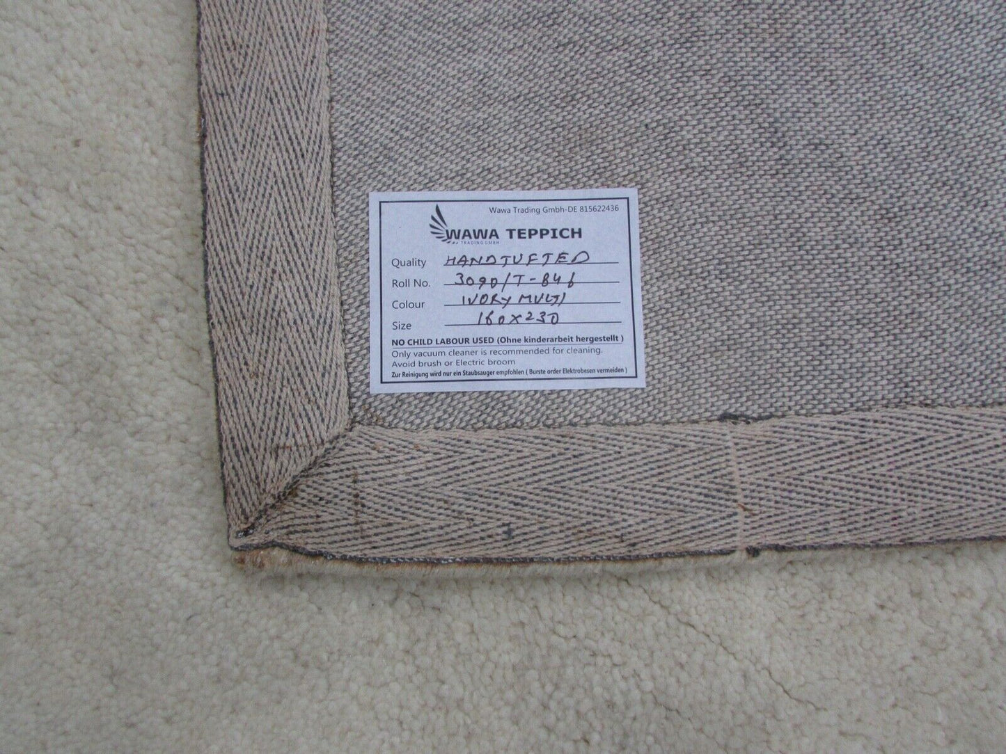 Beige Teppich 100% Wolle 160X230 cm Handarbeit Handgetuftet T846