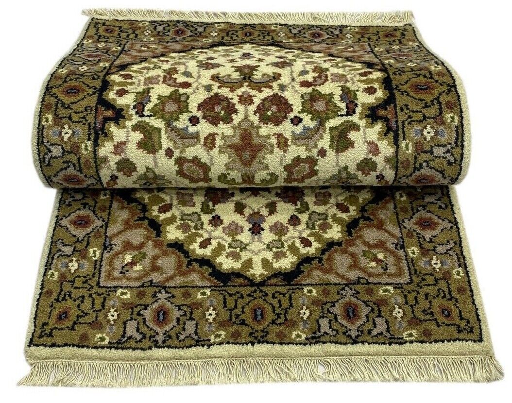 Beige Teppich Wolle Handgeknüpft Orientteppich 100% Schurwolle 70X140 cm D8