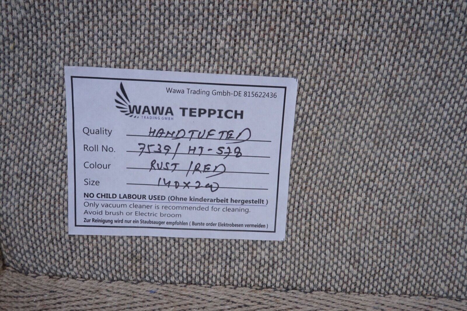 Rot Orange140X200 cm Teppich 100% Wolle Orientteppich Handgetuftet HT578