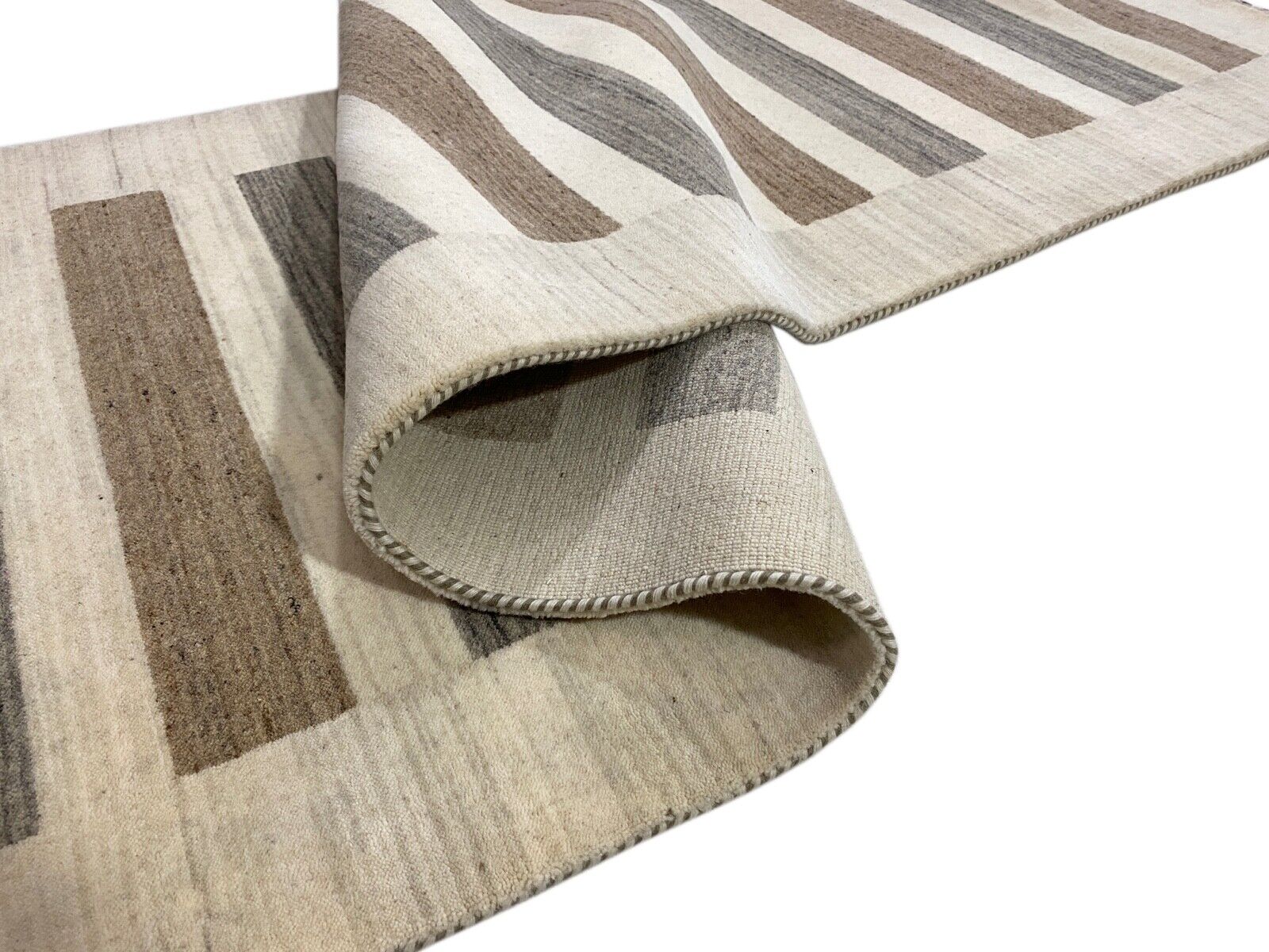 Beige Braun Brücke 100% Wolle Handgewebter Teppich Orientteppich 85X250 CM