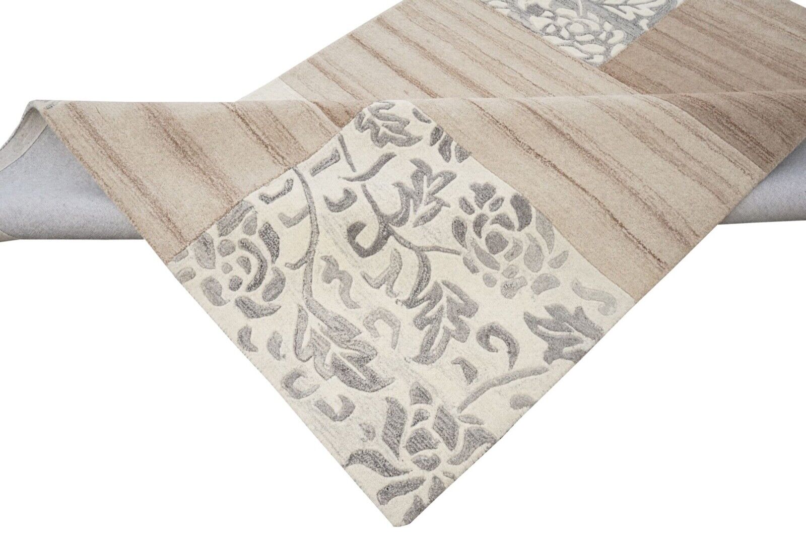 Beige 160X230 cm Teppich 100% Wolle Braun Grau Orientteppich Handgetuftet HT401