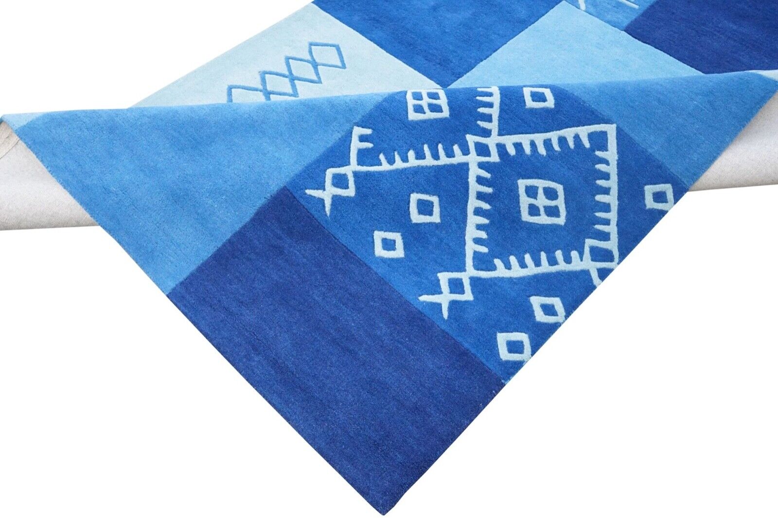 Blau Beige Teppich 100% Wolle 160X230 cm Orientteppich Handgetuftet HT404