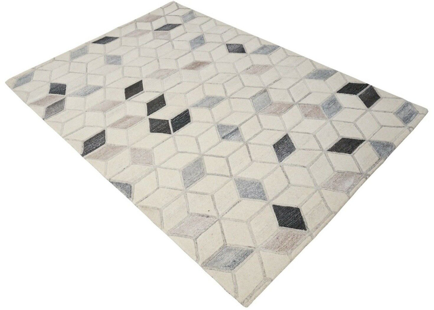Teppich 100% Wolle Grau Beige 160X230 cm Natürliche Wolle Handgetuftet HT342u