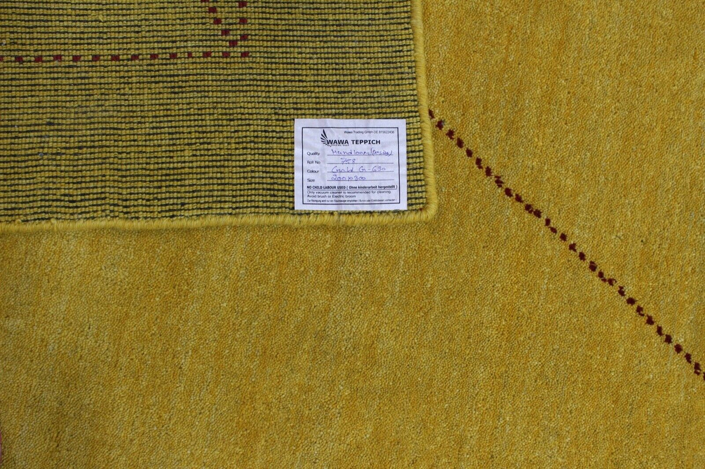 Gold Teppich 200x300 cm Gabbeh 100% Wolle Handgewebt Lori Buff Gelb G630