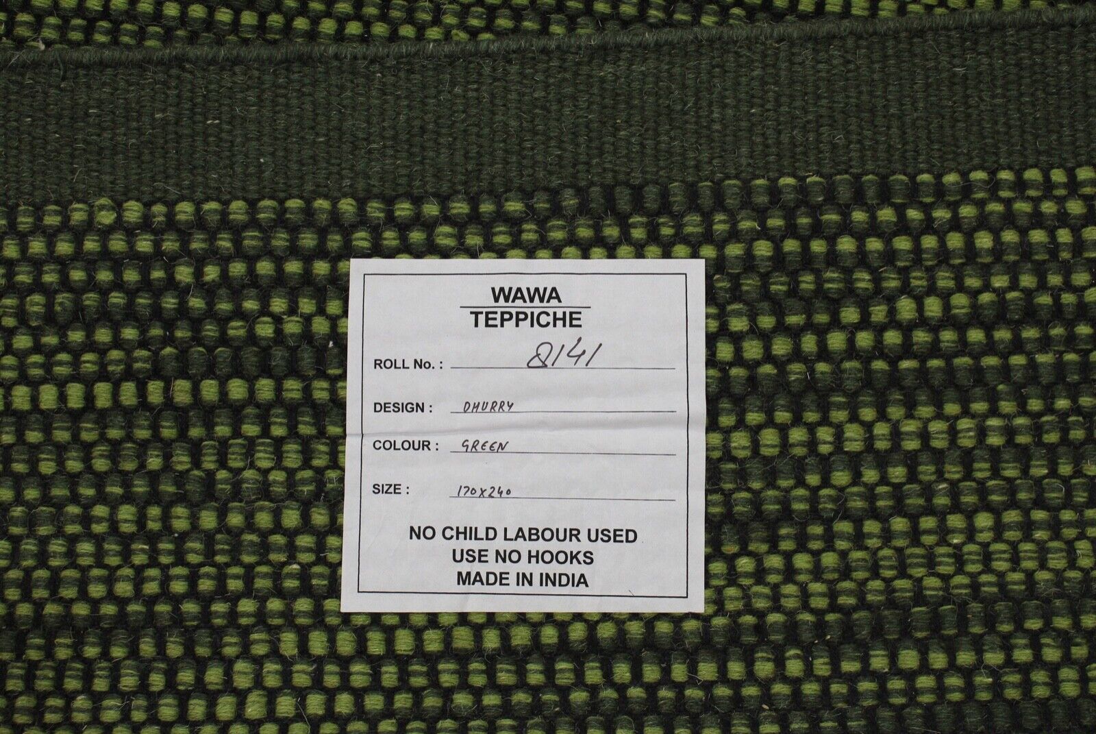Grün Wohnzimmer 100% wolle Teppich  Flachgewebe 170x240 cm Kilim