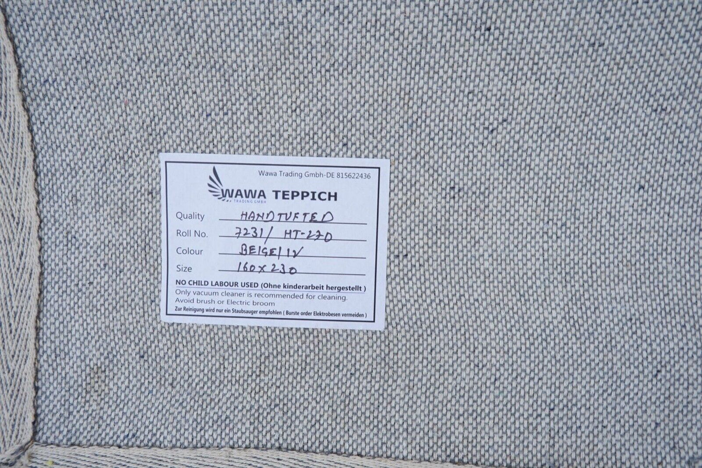 Beige 160X230 cm Teppich 100% Wolle Orientteppich Handgetuftet HT270