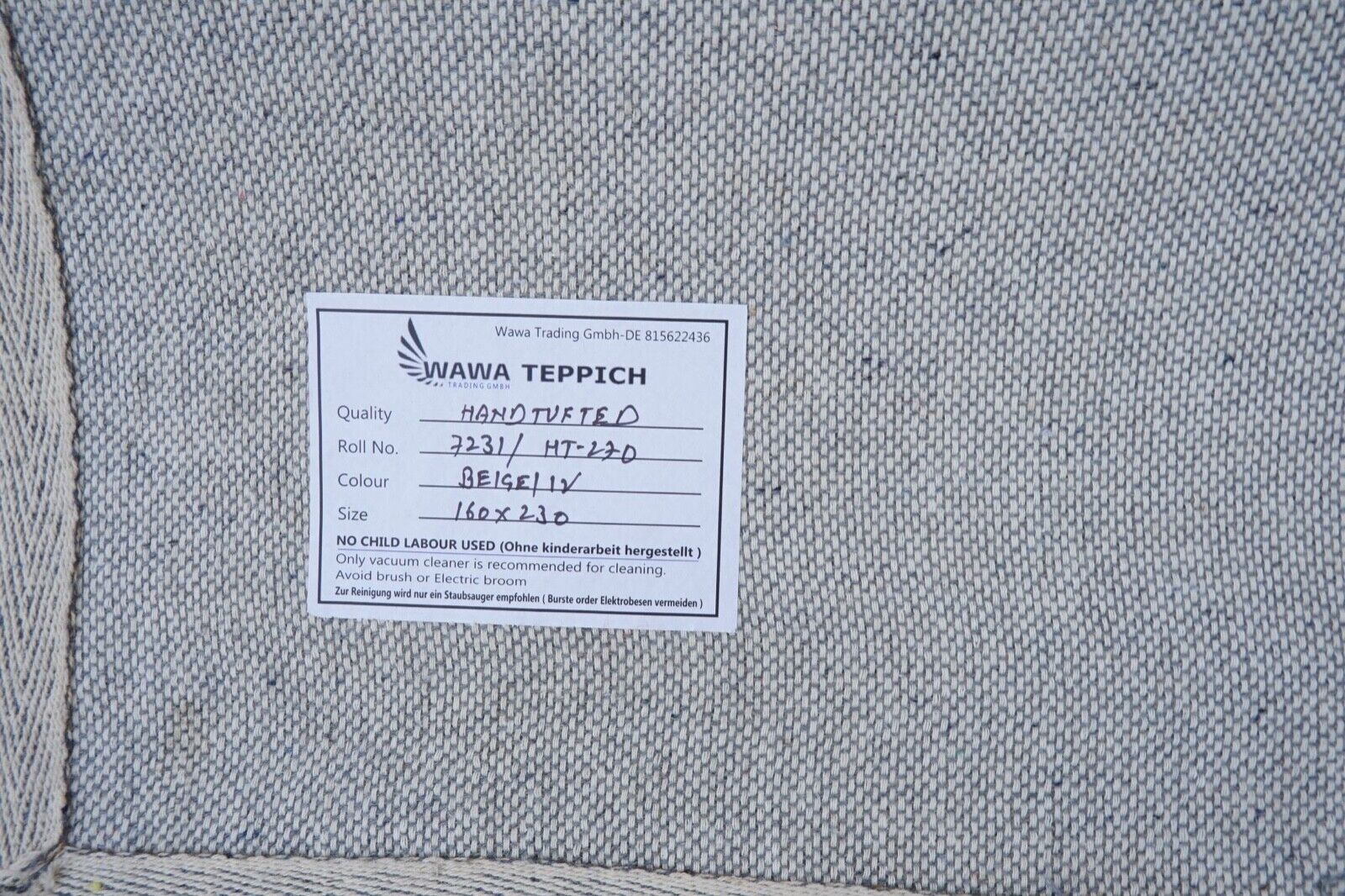 Beige 160x230 cm matto, 100 % villaa, itämainen matto, käsin tuftattu, HT270