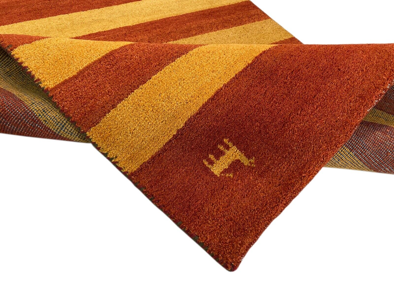 Gabbeh Teppich 120x180 cm Handgeknüpft Rot Gold Orientteppich 100% Wolle R150