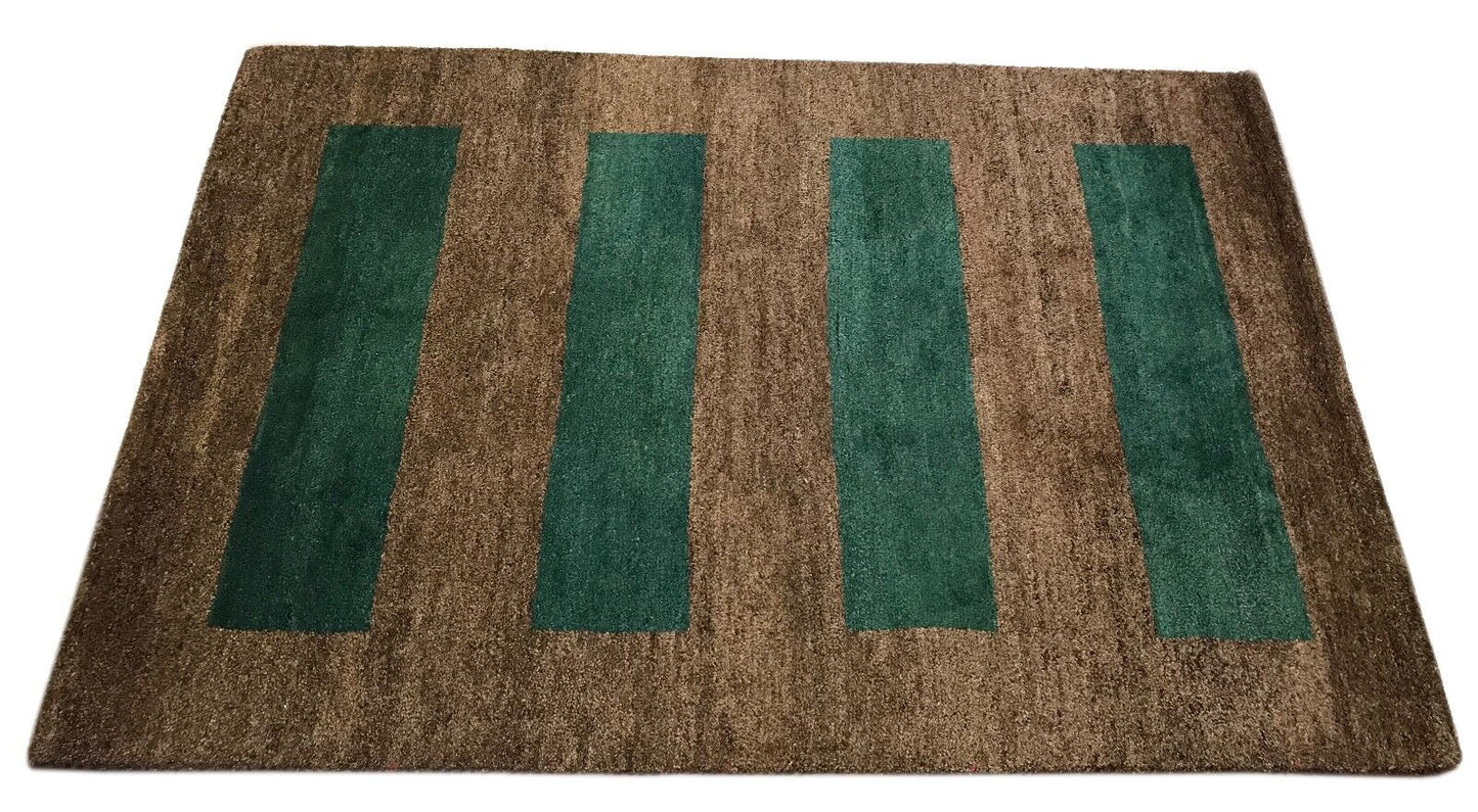 Gabbeh Teppich Handgeknüpft 120x175 cm 100% Wolle Orientteppich Grün Braun G112