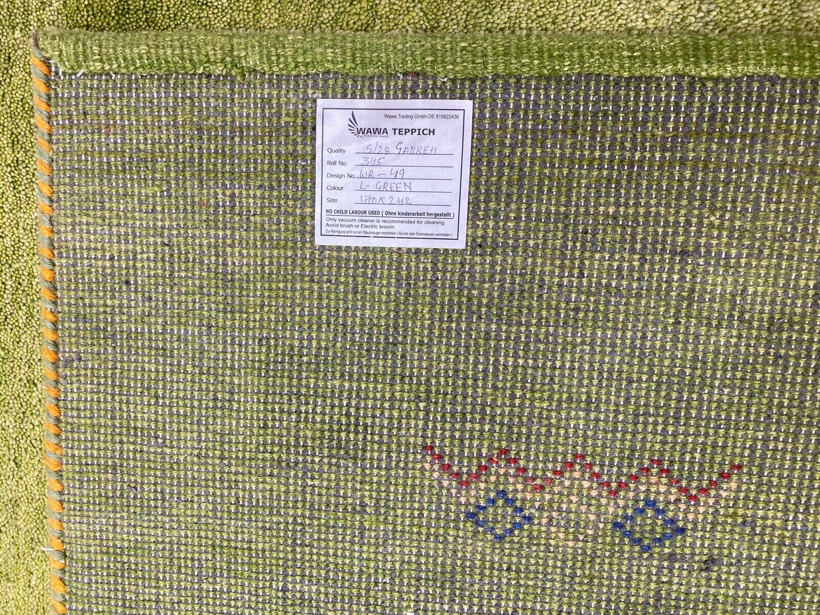 Gabbeh Teppich 100% Wolle Hell Grün Gold Handgeknüpft 170X240 cm WR49