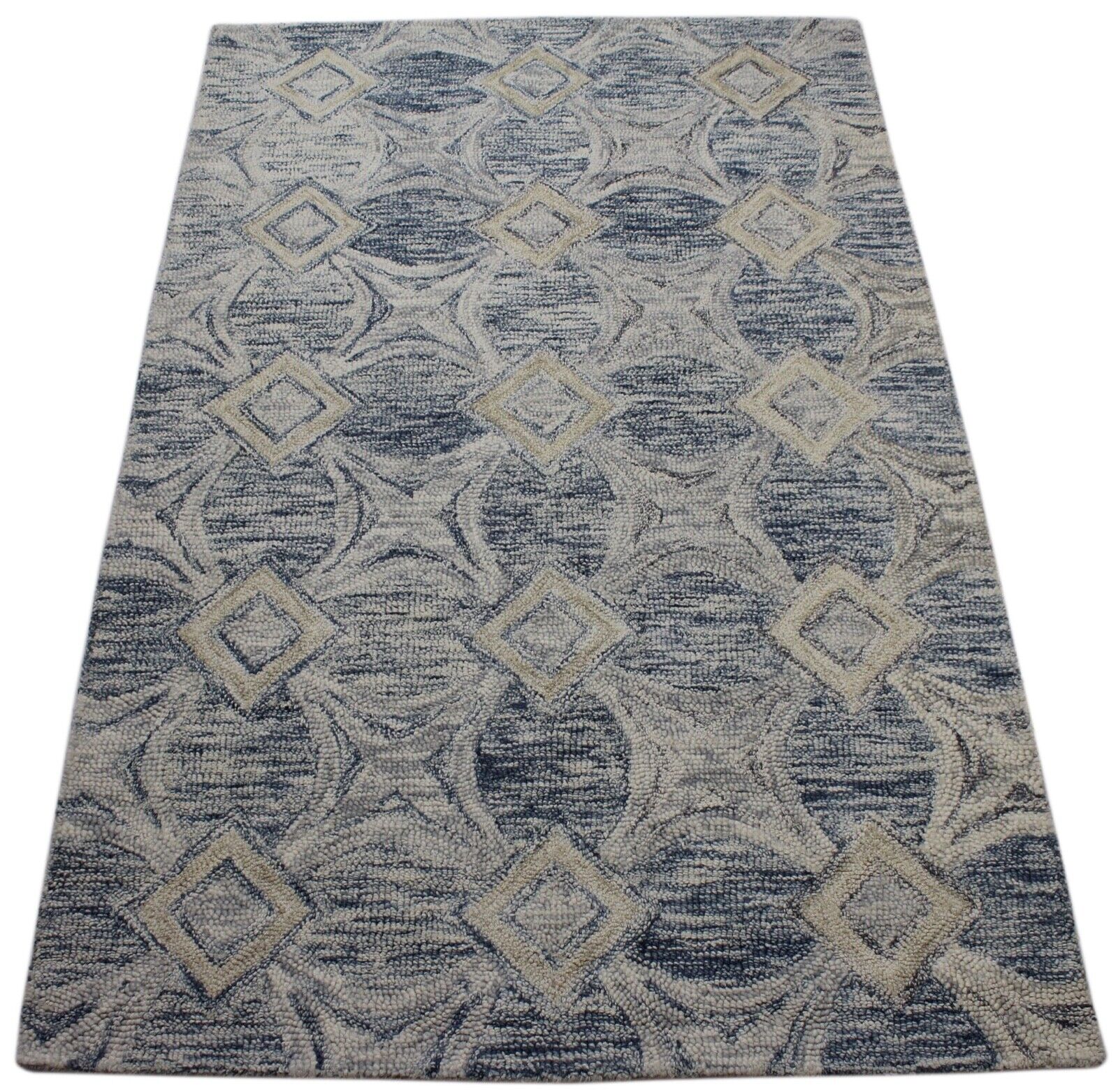 Teppich 100% Wolle Beige Blau Orientteppich 150X240 cm Handgetuftet MH947