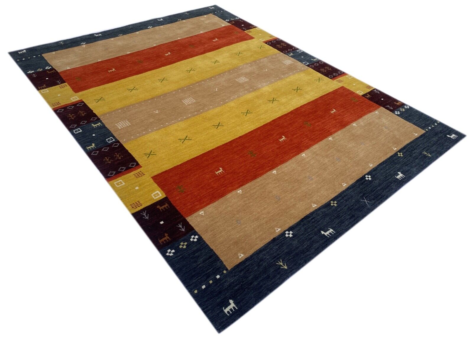 Teppich 100% Wolle 200x300 cm rot Gold Terrakott Handgewebt Gabbeh Orientteppich