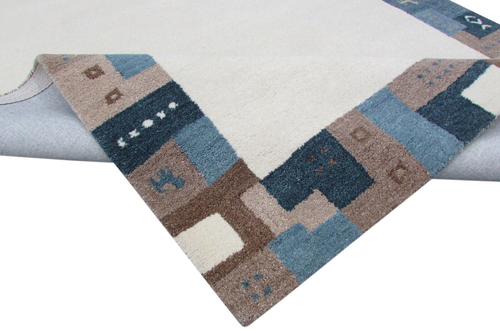 Teppich 100% Wolle Beige 160X230 cm Blau Grau Braun Wolle Handgetuftet T816