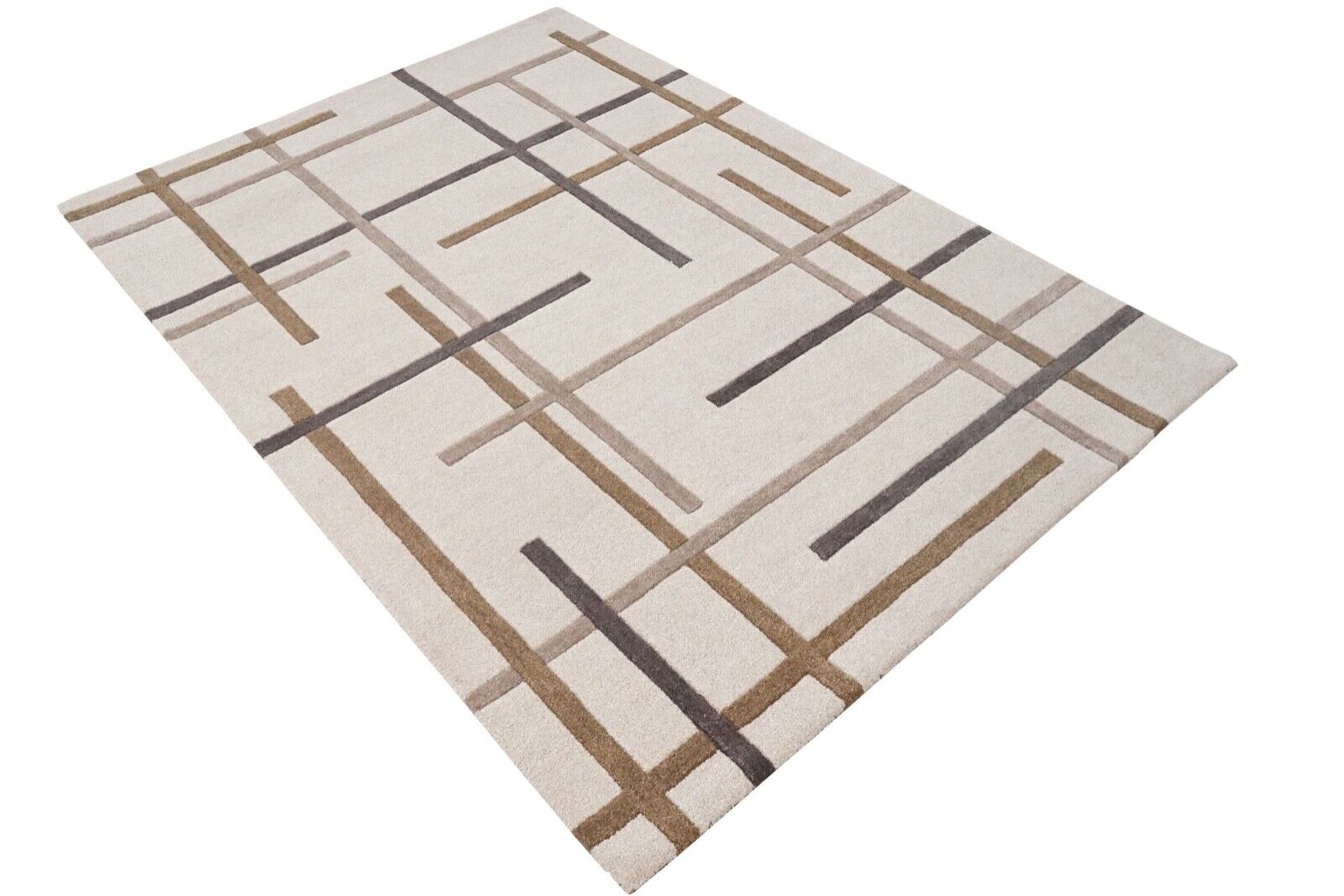 Teppich 100% Wolle Beige Braun Grau 160X230 cm Orientteppich Handgetuftet HT385