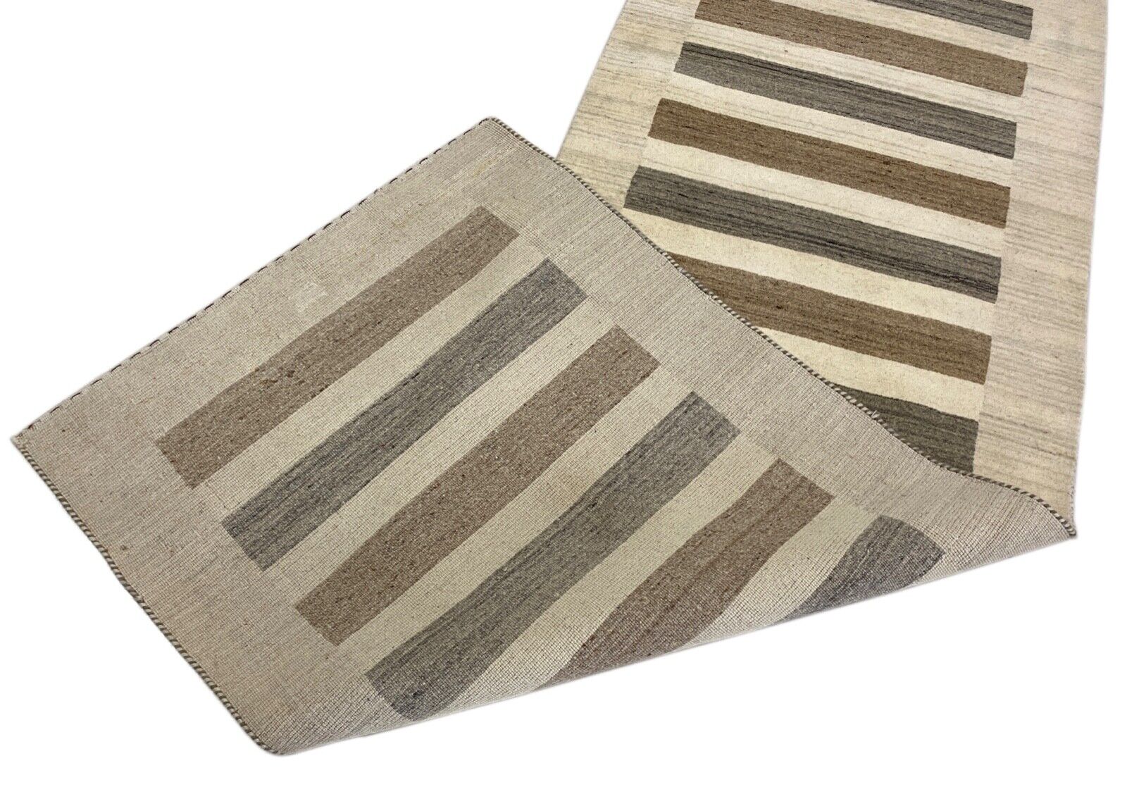 Beige Braun Brücke 100% Wolle Handgewebter Teppich Orientteppich 85X250 CM